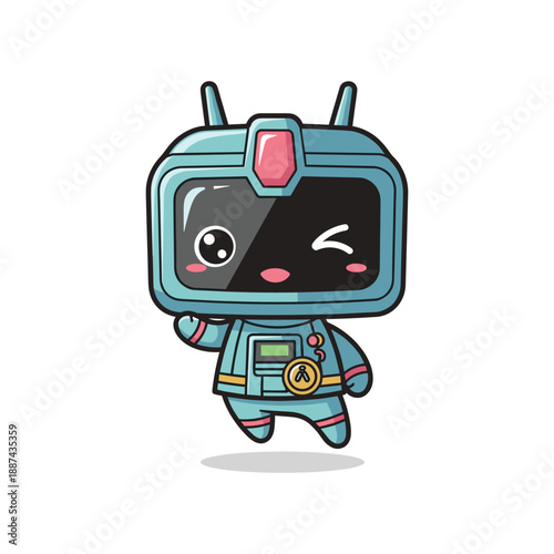 Cute cartoon robot character with flirty expression