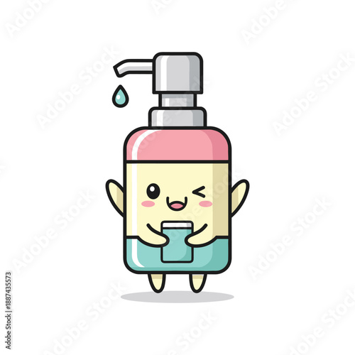 Cute cartoon hand sanitizer character with happy face