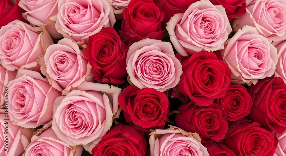 Fototapeta premium Happy valentine's day rose bouquet romantic pink and red roses for love