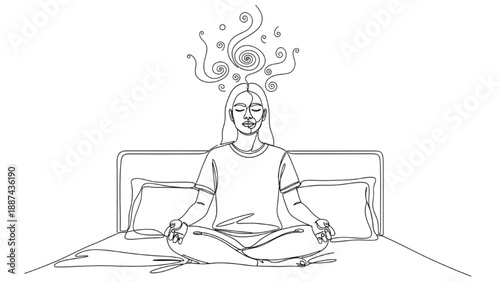 High-Quality Continuous Line Icon of Person Practicing Visualization Mindfulness Before Sleep