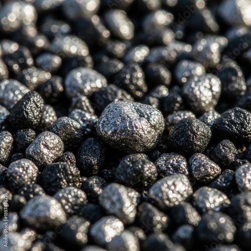 Intricate Textural Blend Of Metallic And Dark Granular Elements In Macro View