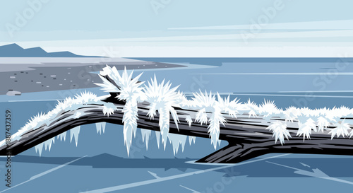 Frozen Car Windshield with Ice Crystals Forming.