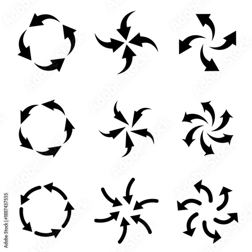 Rotating Simple Arrow Vector Illustration Set. /回転するシンプルな矢印のベクターイラストセット