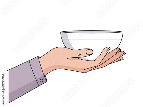 Hand Holding a White Ceramic Bowl.