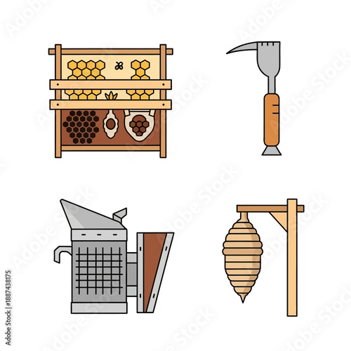 Beekeeping Equipment and Honeycomb Frames.