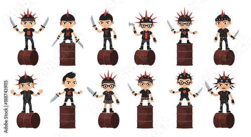 Collection of Cartoon Characters with Swords.