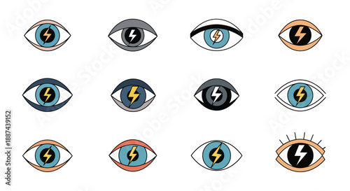 Collection of Eyes with Lightning Bolt Icons.