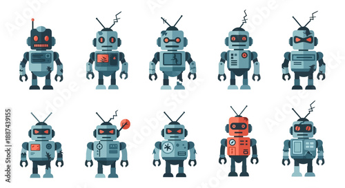 Collection of Various Robot Toys with Antennae.