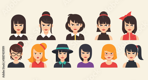 Diverse Women Faces Cartoon Illustrations.