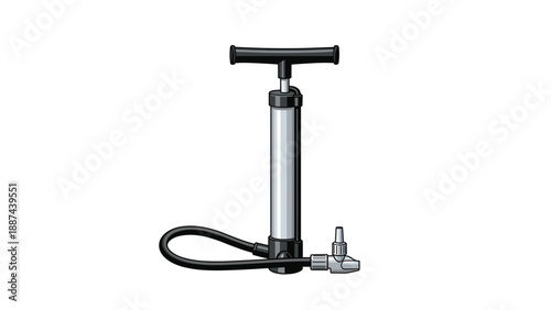 Portable manual floor air pump with hose for inflating tires and sports equipment in home, garage, or workshop settings.