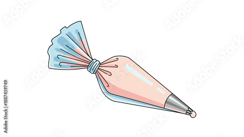 Pastry piping bag with pink cream for cake decorating, bakery tools, culinary arts, and professional kitchenware.