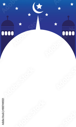 white vertical background with blue gradient and Islamic themed ornaments and copy space area for text or title
