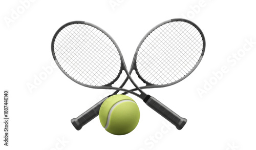 3D Tennis Sports Icon with Crossed Rackets and Tennis Ball Isolated on White