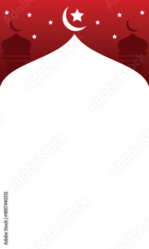 white vertical background with red gradient and Islamic themed ornaments and copy space area for text or title