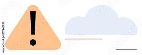 Online security, warning systems, data failure, notifications, cloud computing, troubleshooting. A triangular warning sign alongside a cloud icon. Online security and warning systems