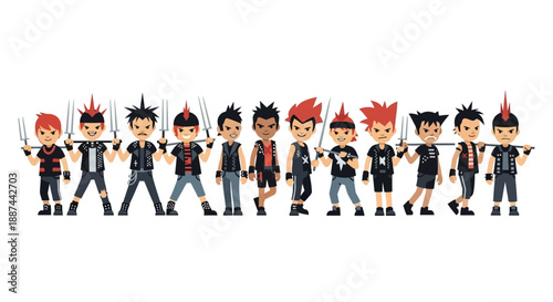 Cartoon Characters with Swords and Spears.