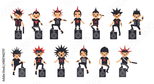 Cartoon punk rock figurines on turntables.