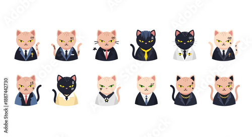 Cat Figurines Wearing Suits and Ties.