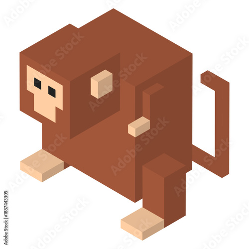 アイソメトリックで描かれたブロック風の猿のイラスト