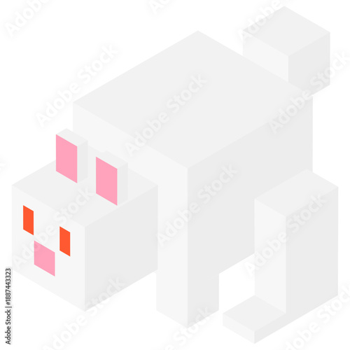 アイソメトリックで描かれたブロック風のウサギのイラスト