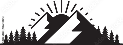 Mountain landscape with trees and sun black