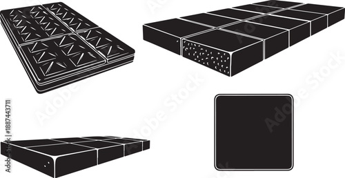 Black rubber tiles in various patterns and shapes displayed