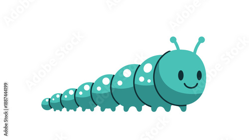 Cute blue caterpillar with white markings and a cheerful expression is illustrated for educational and nature-inspired projects.