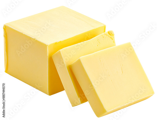 Sliced Butter and Butter Block, Close-Up Culinary Ingredient Display