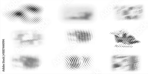 Collection of diverse halftone dot patterns showcasing various textures and gradients Perfect for graphic design projects and abstract backgrounds