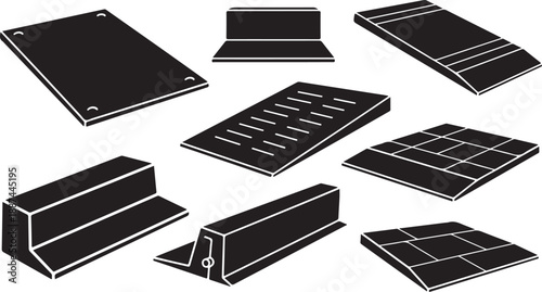 Various black rubber car door sill protectors on white