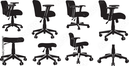 Office Chair in Various Positions and Angles Illustration Set