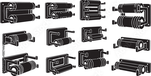 Industrial Pipe Fittings and Connectors in Black and White