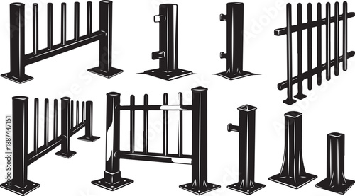 Various black metal fence and railing designs collection