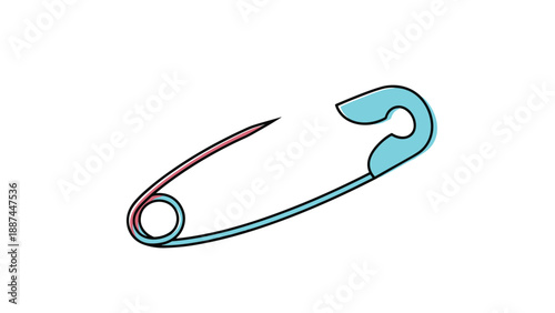 Single light blue safety pin in a closed position showing metal reflections isolated on a plain white background.