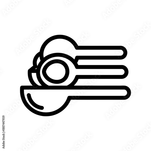 An artistic black and white outline illustration of multiple ice cream scoops stacked on a spoon, suggesting a sweet treat