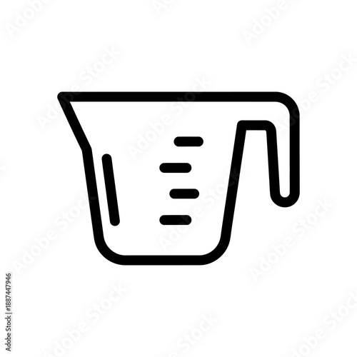 Vector illustration of a measuring cup with capacity markings, symbolizing culinary measurements and kitchen tools for cooking and baking preparation