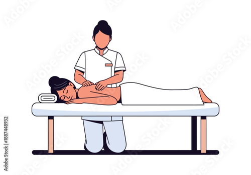 Woman receiving a back massage from a therapist on a massage table.