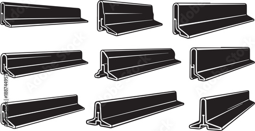 Various Black Metal Profiles and Angles Illustration Set