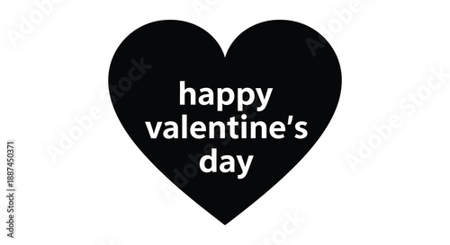 A simple black heart shape displays the text happy valentine s day within its form creating a festive design