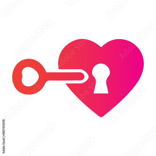 A vibrant gradient heart with a red key unlocking its hidden keyhole, symbolizing the discovery of love, trust, and the opening of emotional connections to profound intimacy