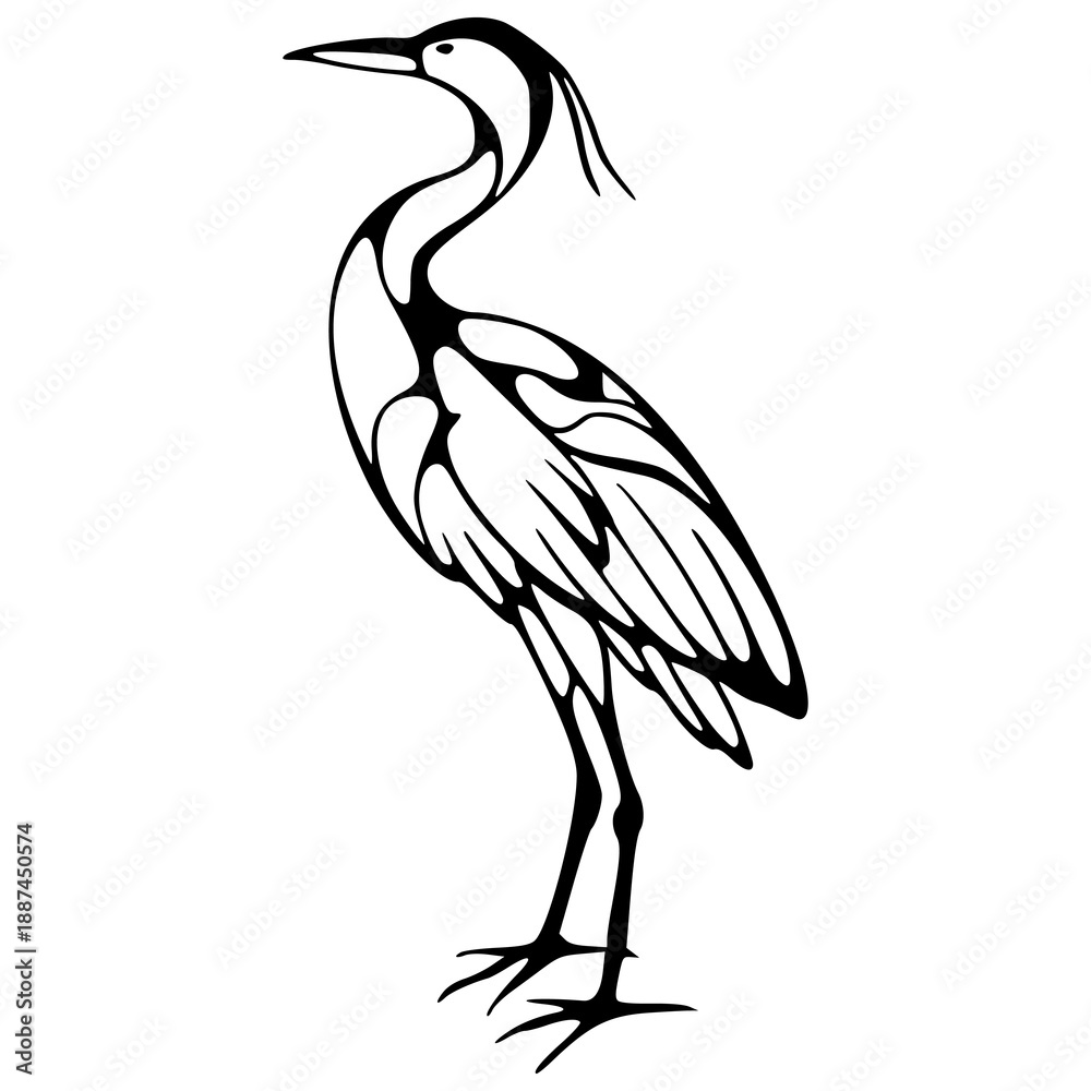 Obraz premium elegant heron bird illustration in stylized balck line art