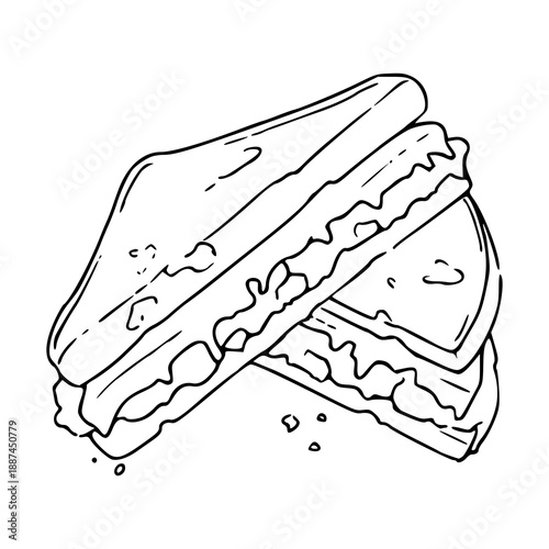 hand-drawn sketch of a delicious toasted sandwich halves