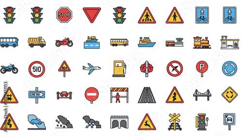Road traffic signs and symbols icons.