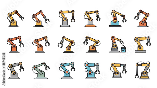 Robotic arms in various positions.