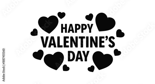 A simple image displaying the words happy valentine s day surrounded by several black heart shapes high quality professional