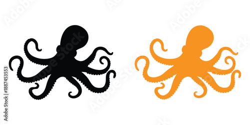 octopus silhouette vector icon, ocean animal silhouette