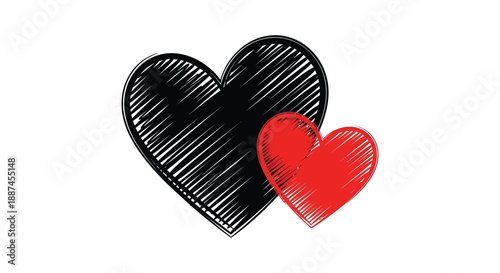 A striking visual depiction of two hearts one black and textured the other small and vibrant red together