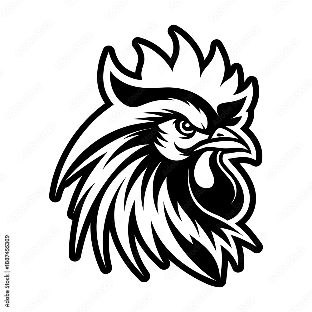 Obraz premium Glyph Style Rooster Bird Logos
