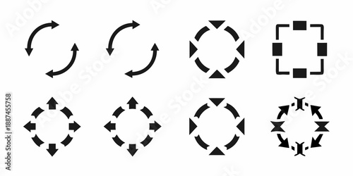 Black circular and square arrow icons representing rotation and cyclical processes
