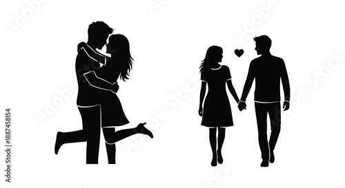 Romantic couples in black displaying affection and togetherness a silhouette